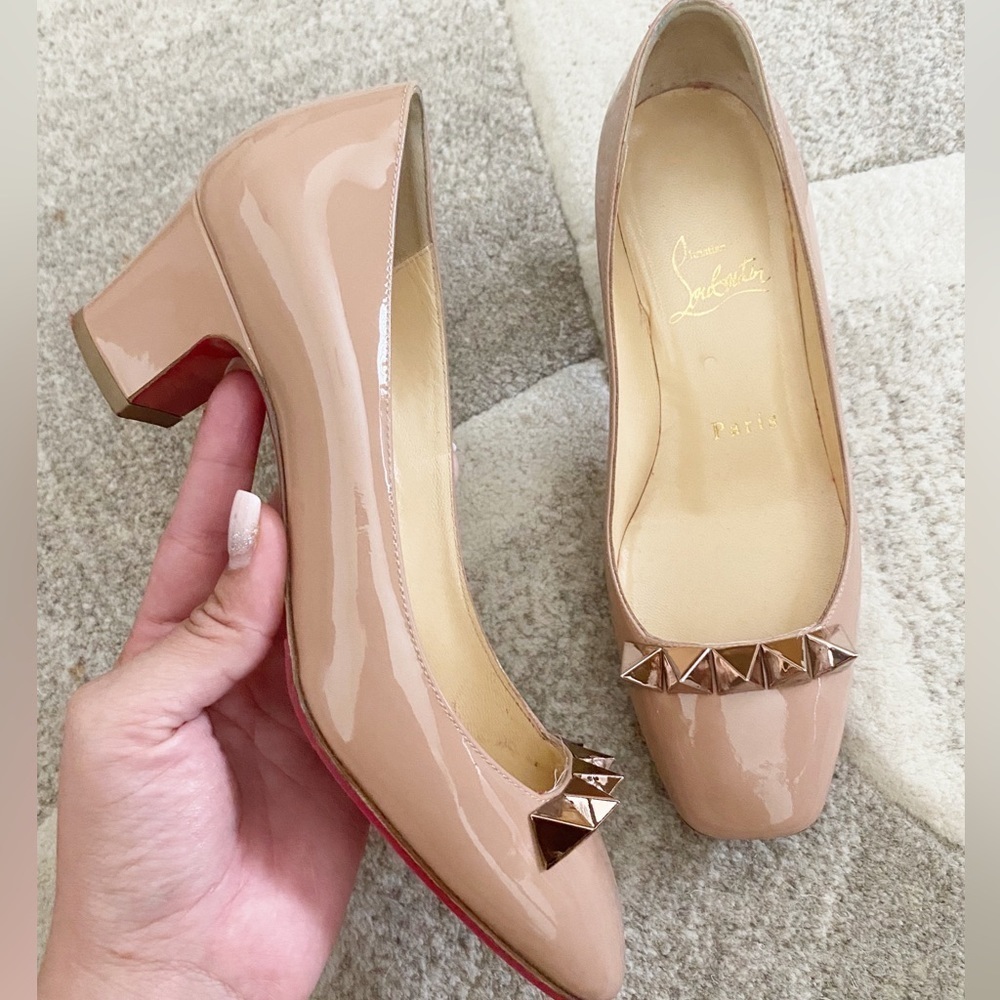 Christian Louboutin Nude Patent Leather Pyramidame 45 Pumps – Size 36 (6)